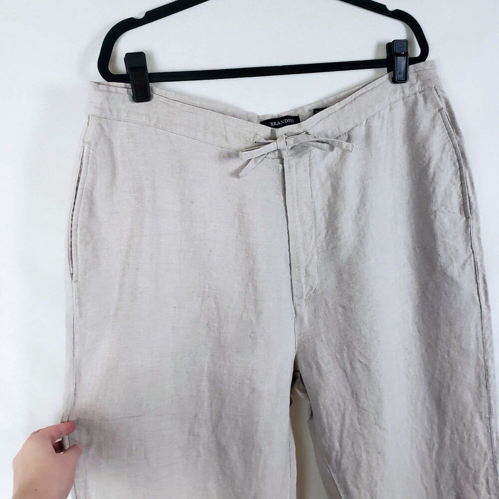 Brandini Coastal Euro Summer Linen Pants Womens XL Straight Leg Resort Natural - Picture 2 of 8